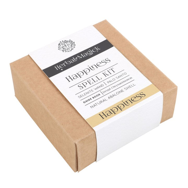 Happiness spell kit packaging with a label on a white background