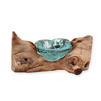 Molton Glass Candle Single Holder on Wood